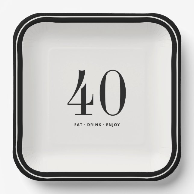 Custom Minimalist Plates, Black and White Birthday Paper Plate (Front)