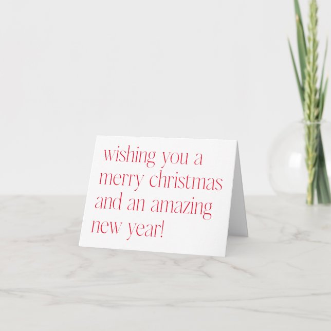 Custom Minimalist Red White Christmas New Year Holiday Card (Front)