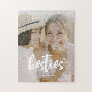 Custom Minimalist Script "Besties" Photo & Names Jigsaw Puzzle