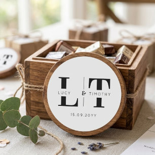 Custom Minimalist Serif Monogram Wedding Favour Classic Round Sticker