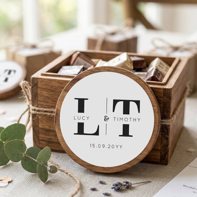 Custom Minimalist Serif Monogram Wedding Favour Classic Round Sticker (Custom Minimalist Serif Monogram Wedding Favor Classic Round Sticker)