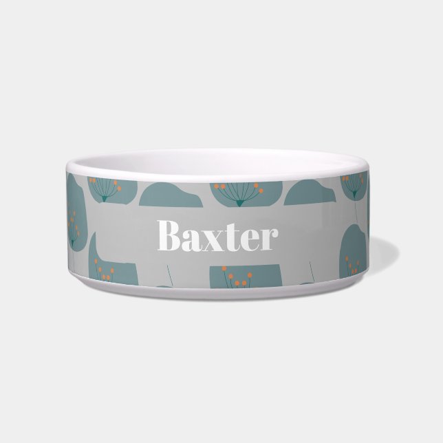 Custom Minimalist Simple Grey Blue Pet Bowl (Front)