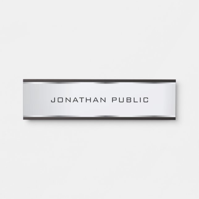 Custom Minimalist Template Glamourous Faux Silver Door Sign (Front)