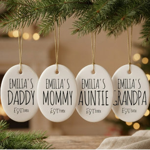 Custom Minimalist Typography New Mummy and New Dad Ceramic Ornament