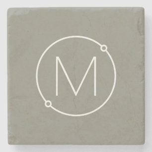 Custom Minimalistic Circle Modern Monogram  Stone Coaster