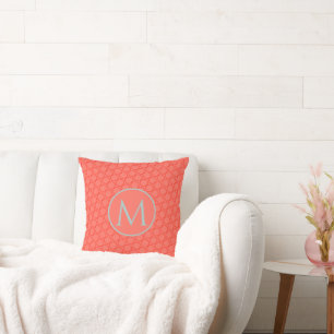 Custom Mint Coral Geometric Pattern Monogrammed Cushion