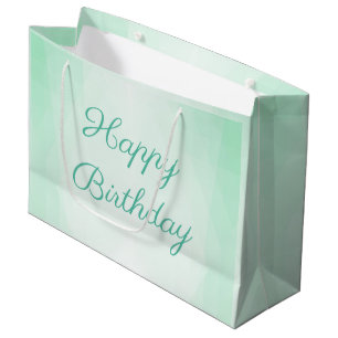 Custom Mint Green Color Happy Birthday Elegant Large Gift Bag