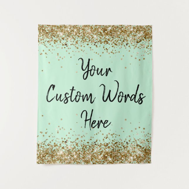 Custom Mint Green Gold Birthday Party Photo Booth Tapestry (Front)