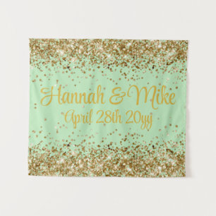Custom Mint Green & Gold Wedding Photo Booth Prop Tapestry