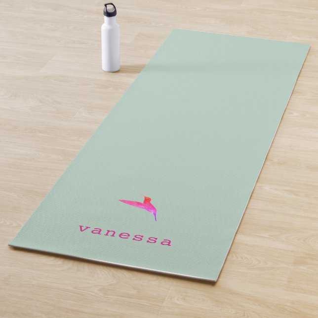 Custom Mint Green Hummingbird Yoga Mat (In Situ)