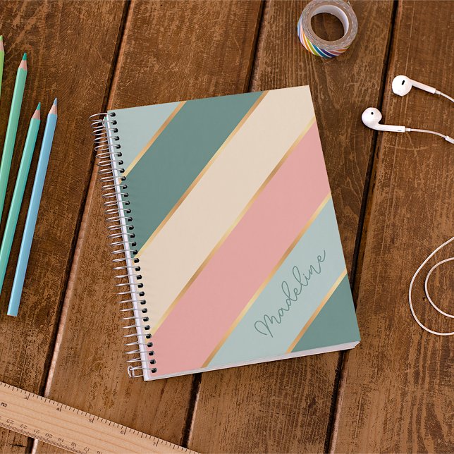 Custom Mint Green Soft Blush Pink Gold Art Stripes Planner (Creator Uploaded)