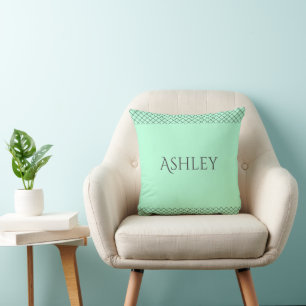 Custom Mint Green Throw Pillow Name & Initials