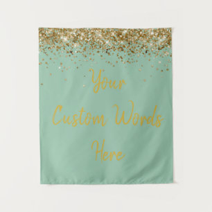 Custom Mint Sage Green and Gold Her Birthday Party Tapestry