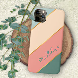 Custom Mint Teal Green Peach Blush Pink Stripes iPhone 16 Pro Max Case