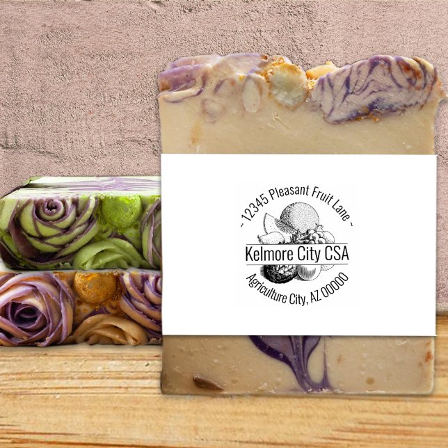 Custom Mixed Fruit Artwork Round Address Name Rubber Stamp (Creator Uploaded)