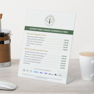 Custom Mobile Notary Fee Schedule Price List Green Pedestal Sign