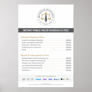 Custom Mobile Notary Fee Schedule Price List Grey Poster