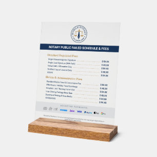 Custom Mobile Notary Fee Schedule Price List Navy Acrylic Sign