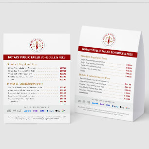Custom Mobile Notary Fee Schedule Price List Red