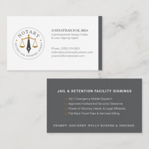 Custom Mobile Notary Legal Jail Signing Grey Gold Business Card
