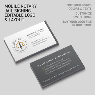 Custom Mobile Notary Legal Jail Signing Grey Gold Business Card
