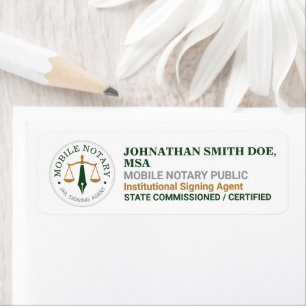 Custom Mobile Notary Legal Signing Green Gold Return Address Label
