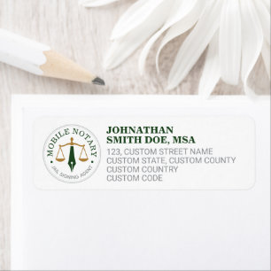 Custom Mobile Notary Legal Signing Green Gold Return Address Label