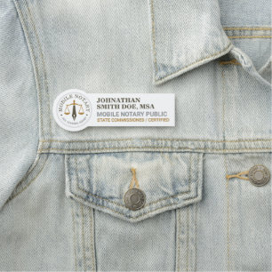 Custom Mobile Notary Legal Signing Khaki Gold ID Name Tag