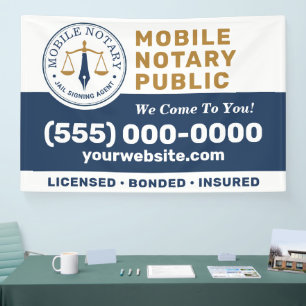 Custom Mobile Notary Legal Signing Navy Blue Gold Banner