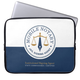 Custom Mobile Notary Legal Signing Navy Blue Gold Laptop Sleeve