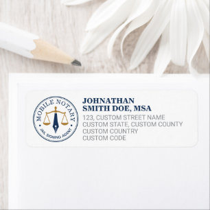 Custom Mobile Notary Legal Signing Navy Blue Gold Return Address Label