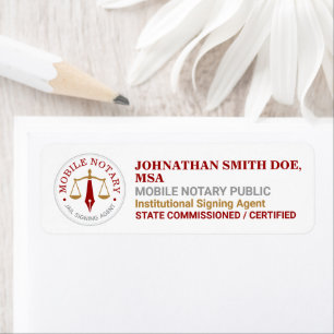 Custom Mobile Notary Legal Signing Red Gold Return Address Label