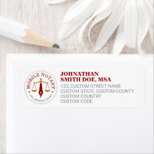 Custom Mobile Notary Legal Signing Red Gold Return Address Label