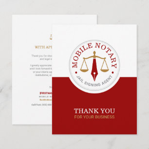 Custom Mobile Notary Legal Signing Red Gold Thank You Card