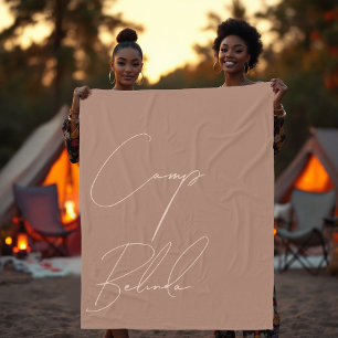 Custom Mocha Mousse and Cream Tan Cosy Camp Bride Fleece Blanket