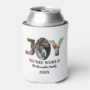 Custom modern 3 photo collage joy to the world can cooler