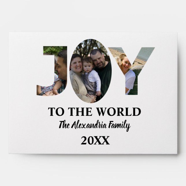 Custom modern 3 photo collage joy to the world envelope (Front)