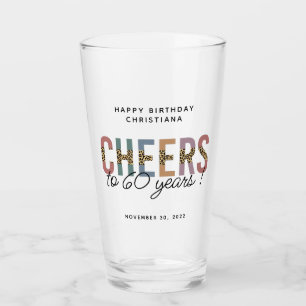 Custom Modern 60th Birthday Leopard Typography Glass
