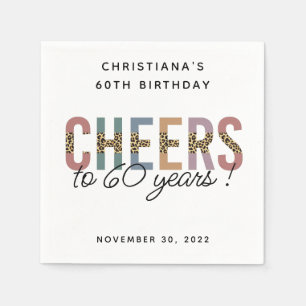 Custom Modern 60th Birthday  Leopard Typography Napkin