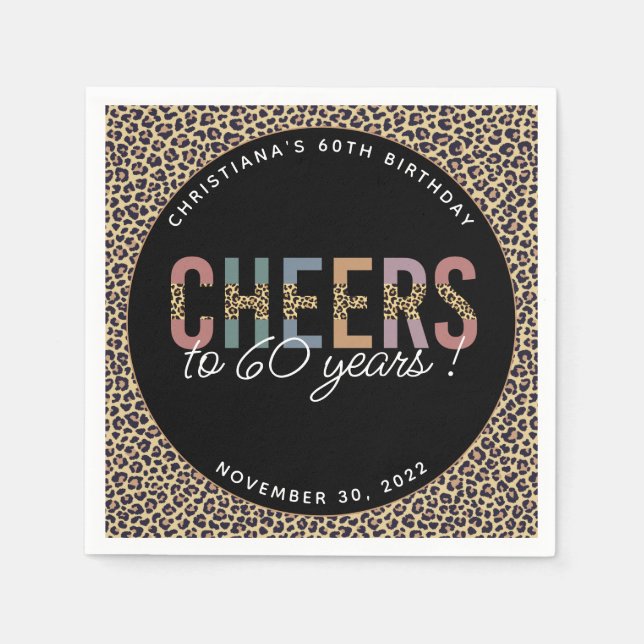 Custom Modern 60th Birthday Party Leopard Print Napkin (Front)