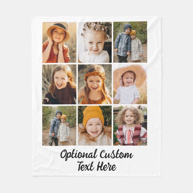 Custom Modern 9 Photo Instagram Collage Fleece Blanket (Front)