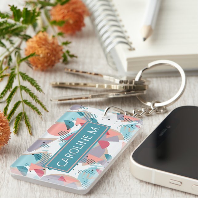 Custom Modern Abstract Geometric Hip 50s Pattern Key Ring (Front Right)