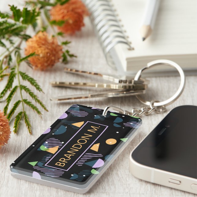 Custom Modern Abstract Geometric Hip 50s Pattern Key Ring (Front Right)