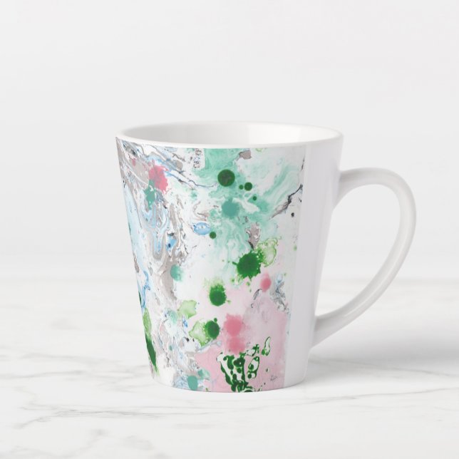 Custom Modern Abstract Pink Blue Green White Latte Mug (Right)