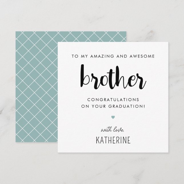 Custom Modern and Cute Brother Graduation Card (Front/Back)
