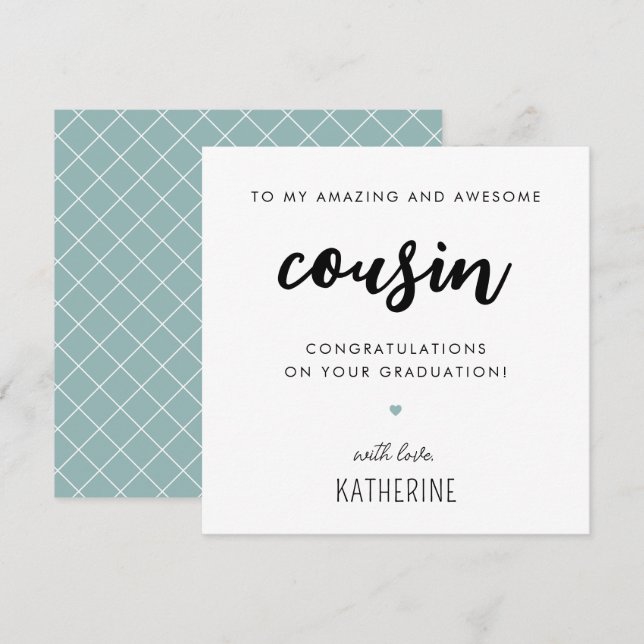 Custom Modern and Cute Cousin Graduation Card (Front/Back)
