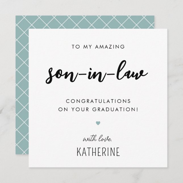 Custom Modern and Cute Son in Law Graduation Card (Front/Back)