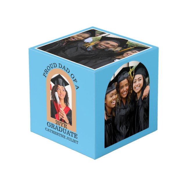 Custom Modern Arch Photo proud dad graduation Cube (Front Angled)