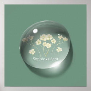 Custom Modern Art Flower Waterdrop Green Poster