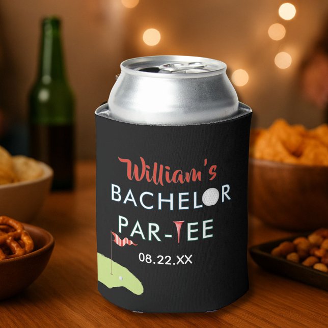 Custom Modern Bachelor Par-tee Golfer Name Date Can Cooler (Creator Uploaded)